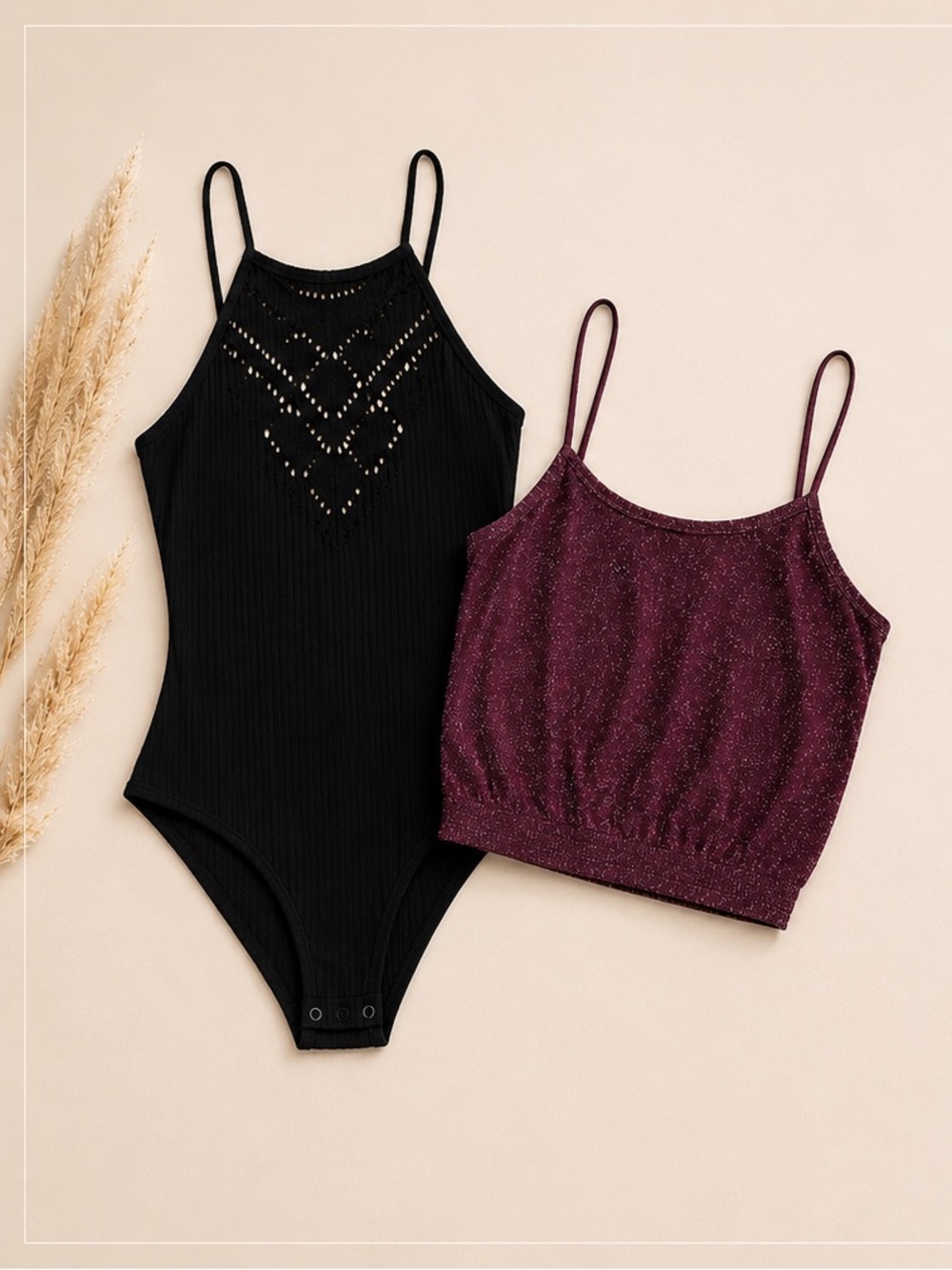 Free People Bundle -Lace Bodysuit + Shimmer Crop Top